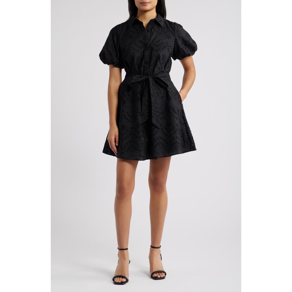 SAM EDELMAN SAM EDELMAN PUFF SLEEVE EYELET SHIRTDRESS