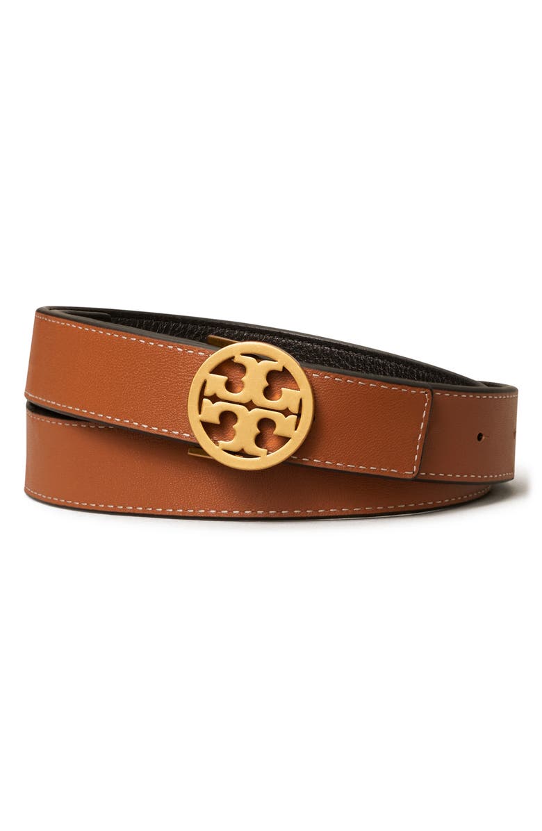 Tory Burch Miller 1-Inch Reversible Logo Belt, Alternate, color, Black / Classic Cuoio / Gold