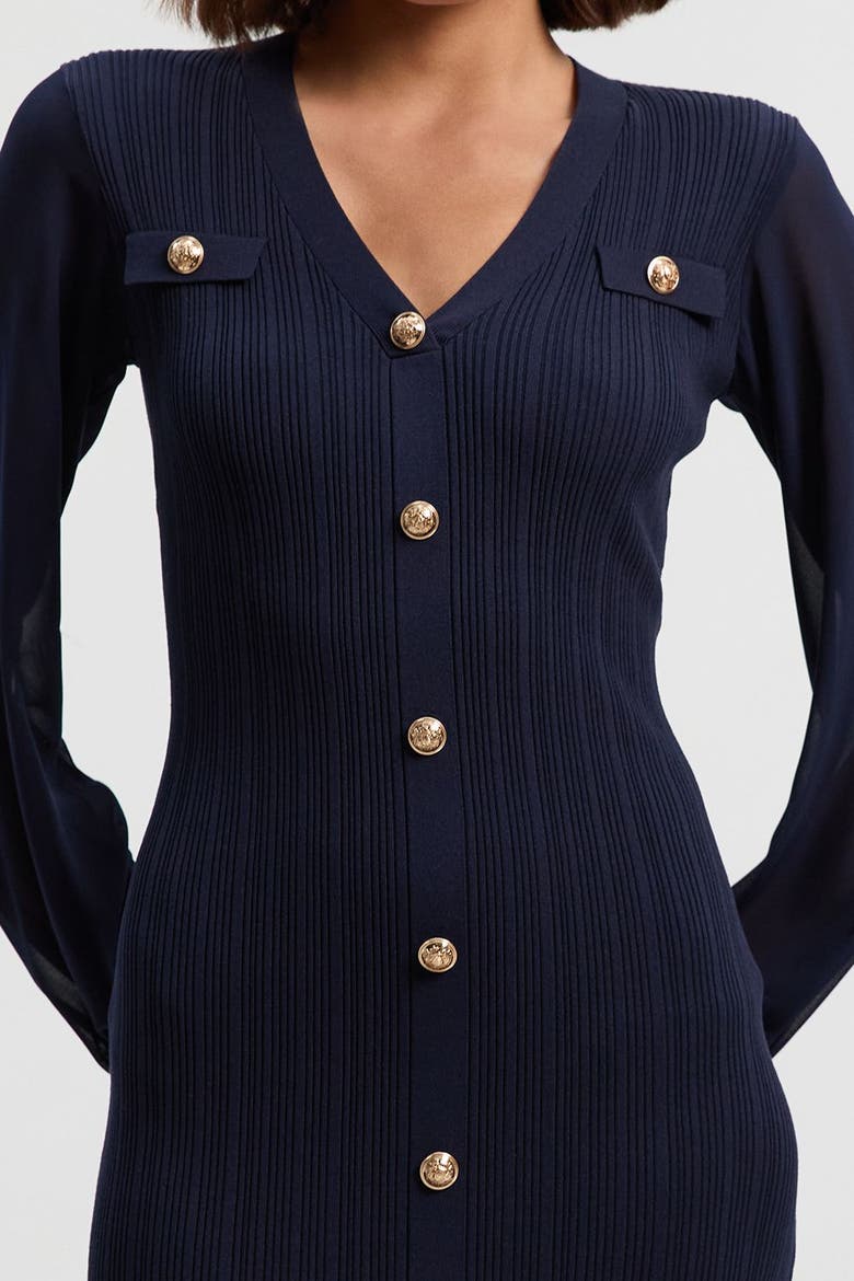 V-Neck Sleeveless Rib Knit Midi Dress, Alternate, color, Navy