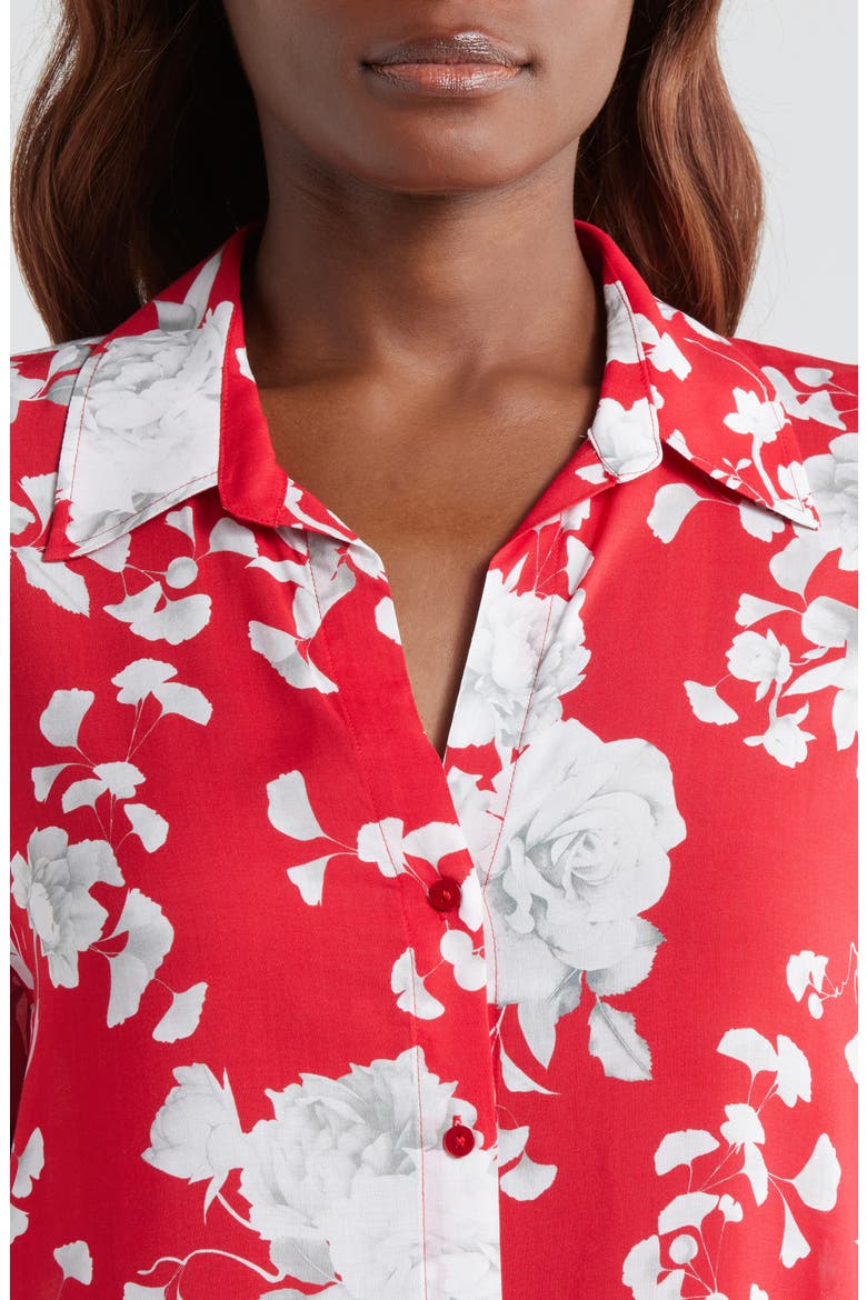 Holly Floral Print Button-Up Shirt, Alternate, color, RED/ IVORY IKEBANA