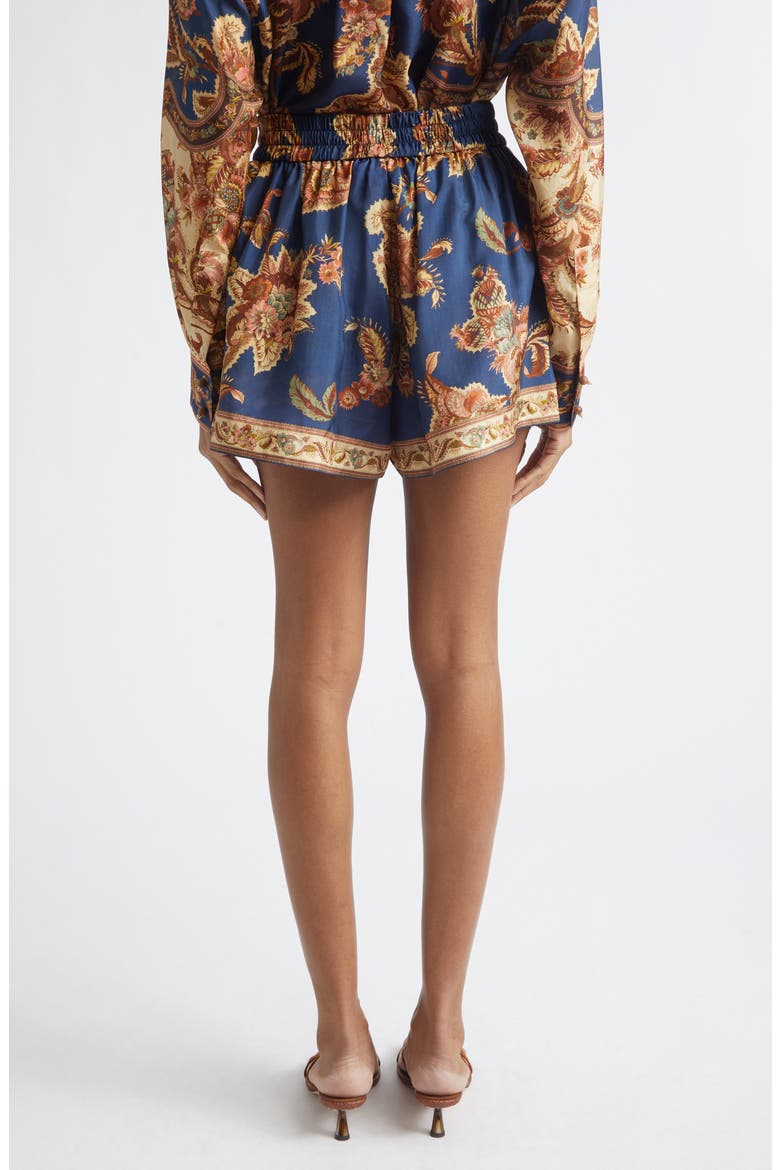 Aster Relaxed Fit Silk Shorts, Alternate, color, NAVY JACOBEAN
