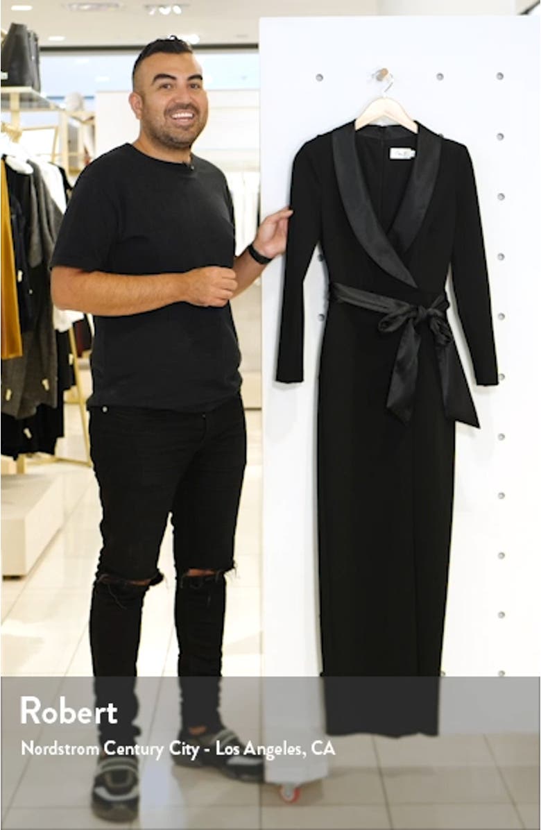 Tuxedo Faux Wrap Long Sleeve Gown, sales video thumbnail