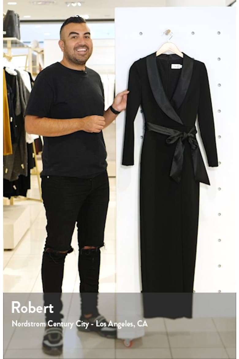 Tuxedo Faux Wrap Long Sleeve Gown video