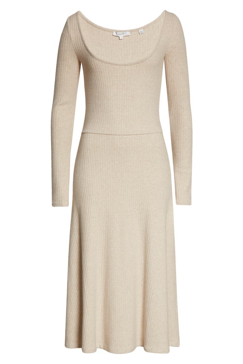 Vine Ribbed Scoop Neck Long Sleeve Sweater Dress, Alternate, color, HEATHER DARK IVORY