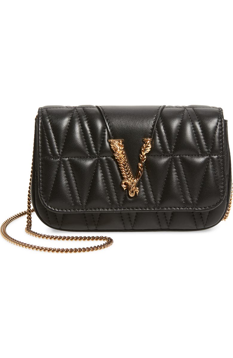 Versace First Line V Matelassé Leather Crossbody Bag, Main, color,