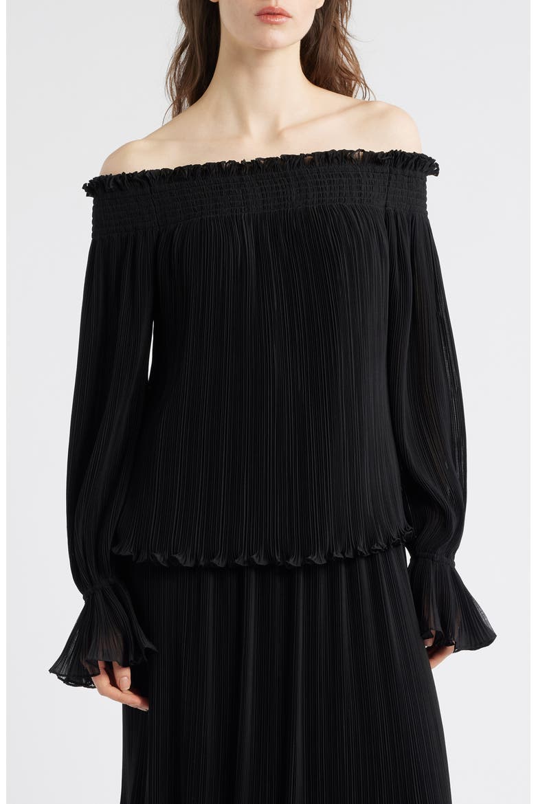 Elizabeth Plissé Off the Shoulder Top, Main, color, BLACK