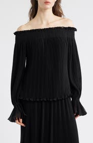 KOBI HALPERIN Elizabeth Plissé Off the Shoulder Top