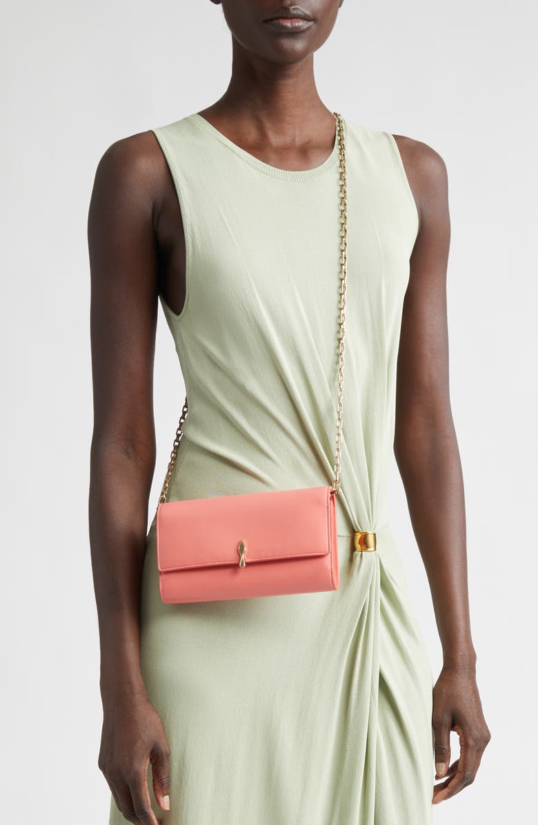 Christian Louboutin Bettina Leather Wallet on a Chain, Alternate, color, 9147 Grapefruit/ Gold