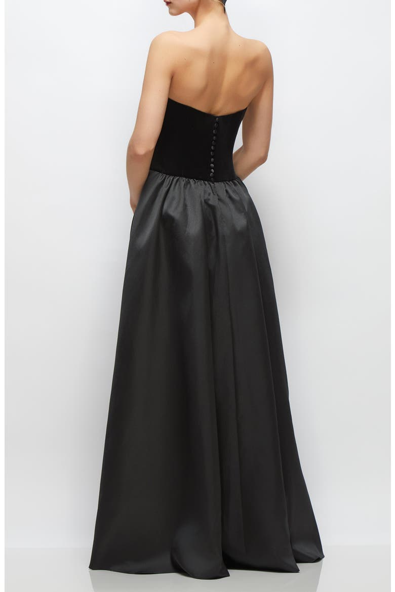 Strapless Mixed Media Gown, Alternate, color, BLACK