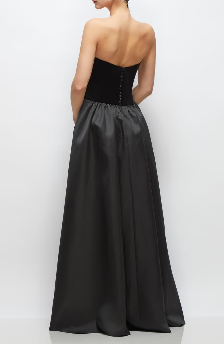 Dessy Collection Strapless Mixed Media Gown, Alternate, color, Black