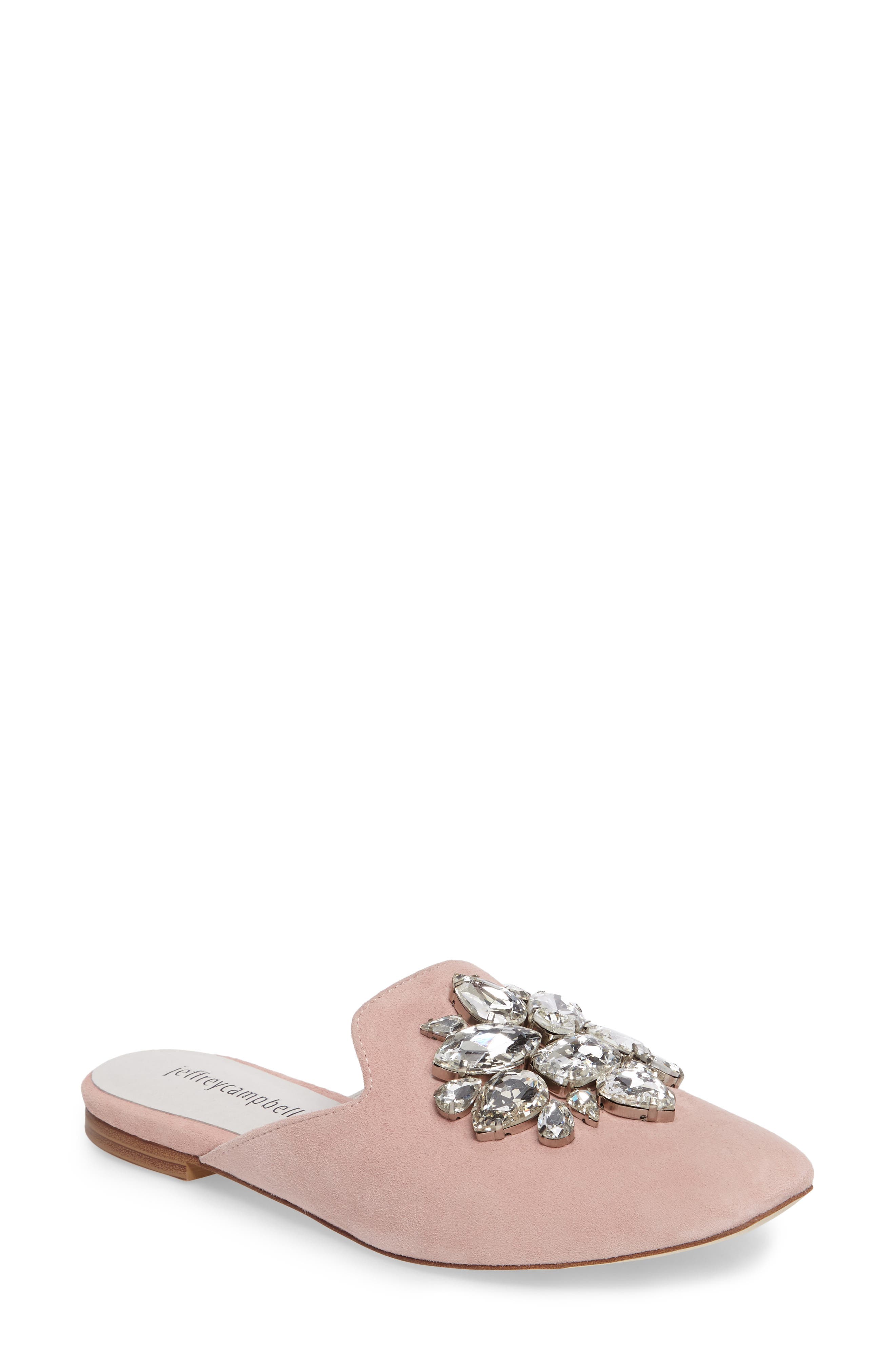 Ravis Crystal Embellished Mule, Main, color, BLUSH PINK SUEDE