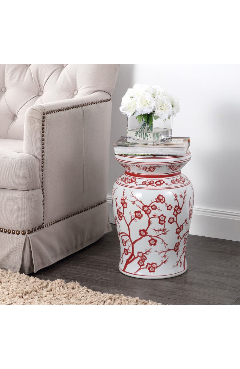 JONATHAN Y Cherry Blossom 17.75" Ceramic Garden Stool, Alternate, color, White/Red