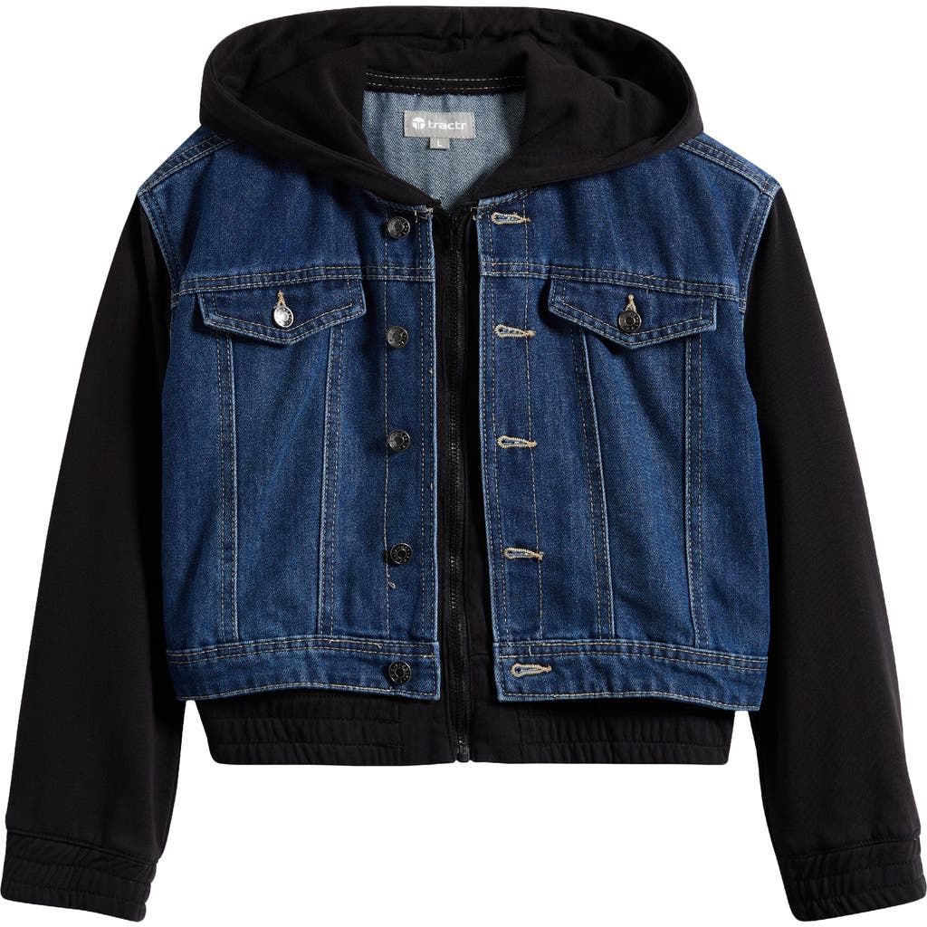 Tractr Kids' French Terry & Denim Trucker Jacket In Multi