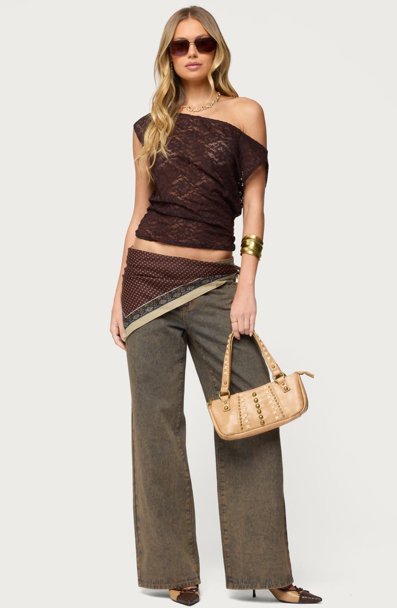 EDIKTED Kessa Lace One-Shoulder Top, Alternate, color, 