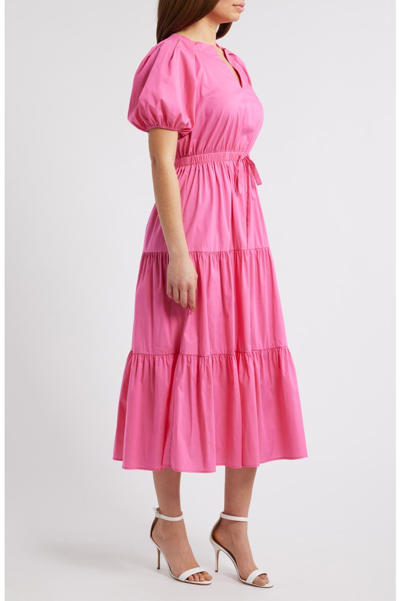 Tiered Puff Sleeve Midi Dress, Alternate, color, CARMINE ROSE