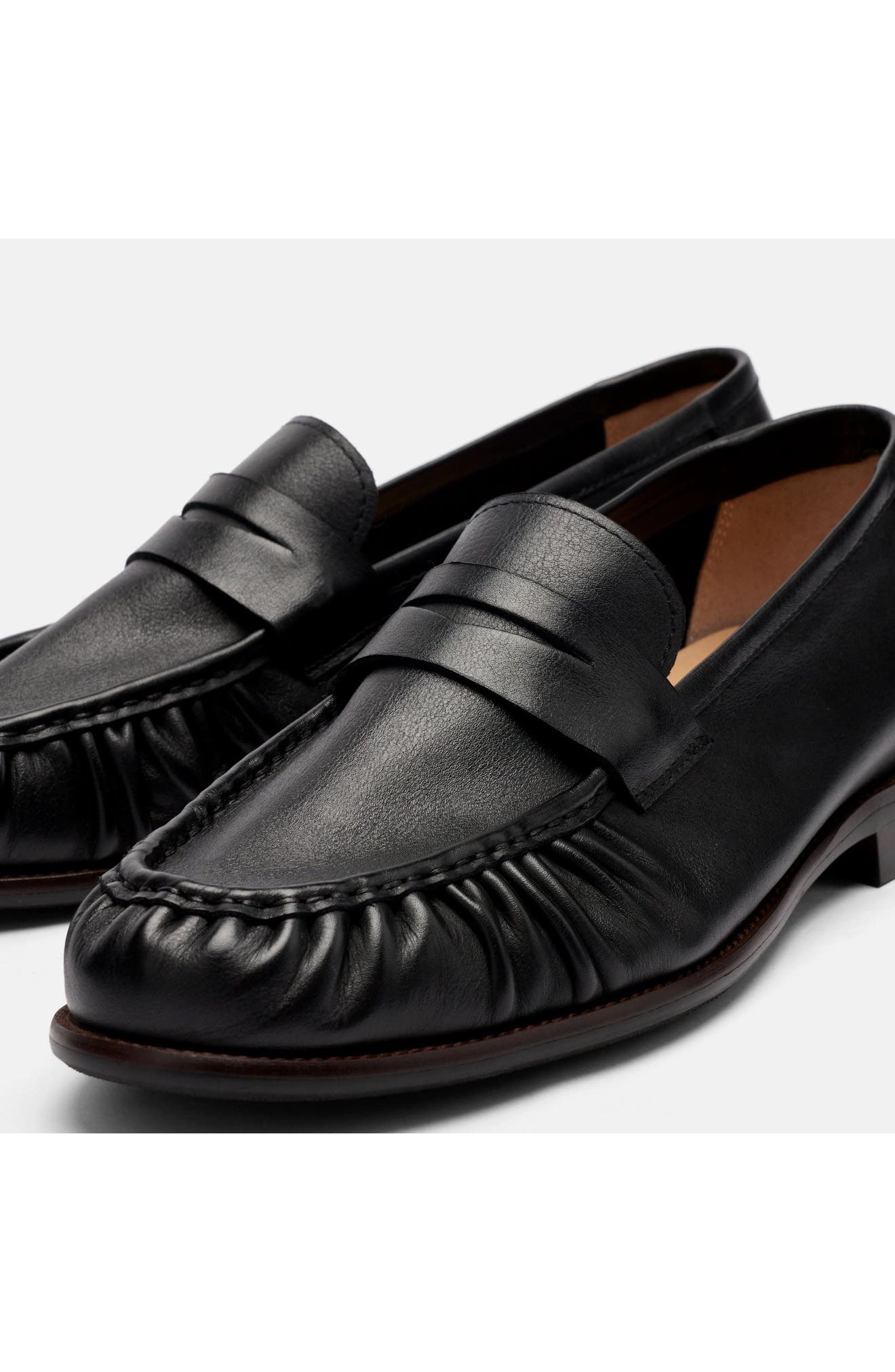 Kennedy Pleated Leather Penny Loafer, Alternate, color, BLACK
