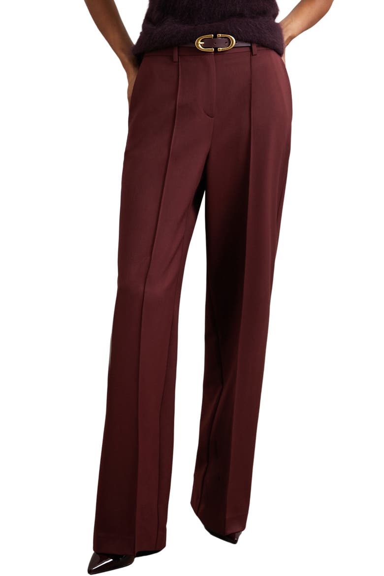 Luisa Wide Leg Pintuck Trousers, Main, color, BURGUNDY