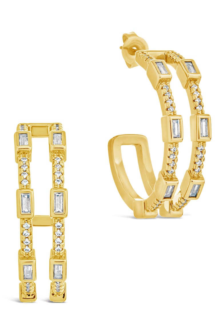 Neah Cubic Zirconia Hoop Earrings, Main, color, GOLD