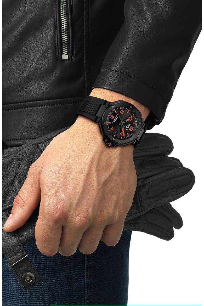T-Race Powermatic 80 Automatic Rubber Strap Watch, 41mm, Alternate, color, BLACK