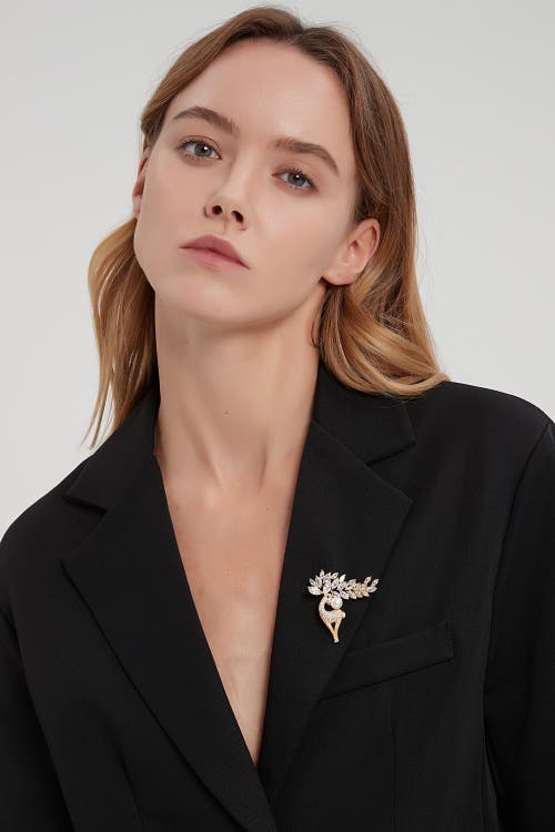 Classicharms Gold Pave And Pearl Reindeer Brooch Necklace Set In Gold