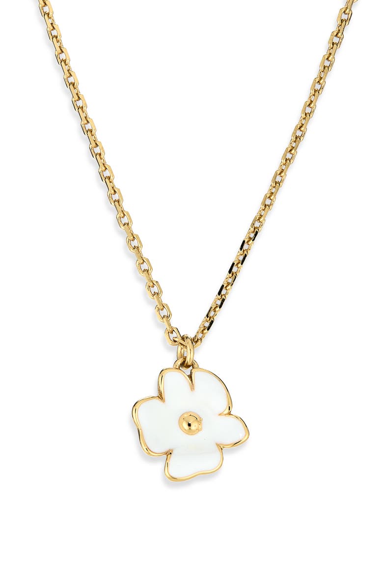 golden bloom flower pendant necklace, Main, color, WHITE