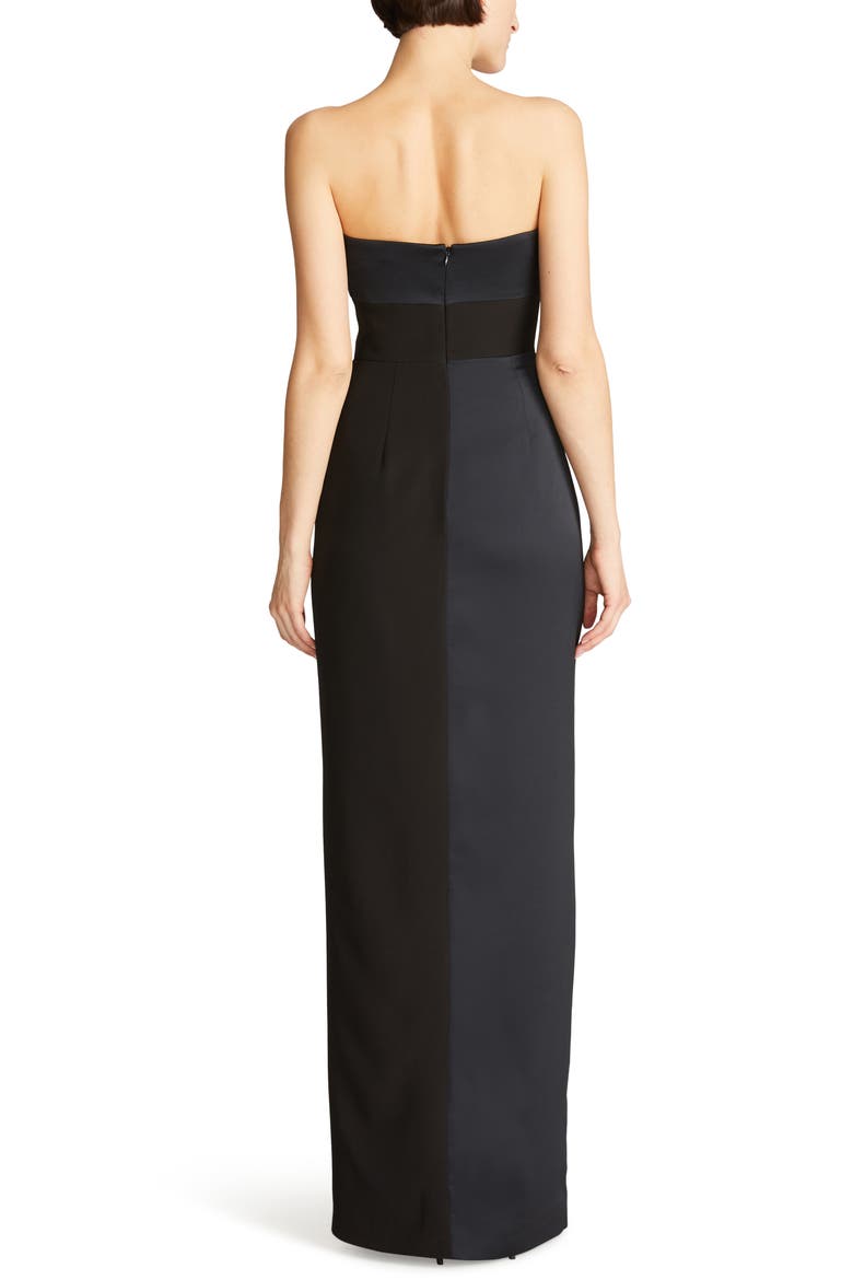 Esther Ruched Strapless Crepe & Satin Gown, Alternate, color, BLACK