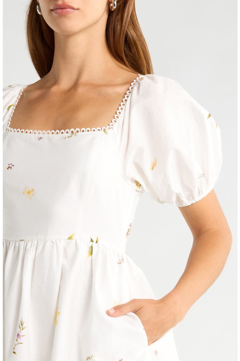 Raina Floral Print Puff Sleeve Flare Dress, Alternate, color, IVORY-MULTI