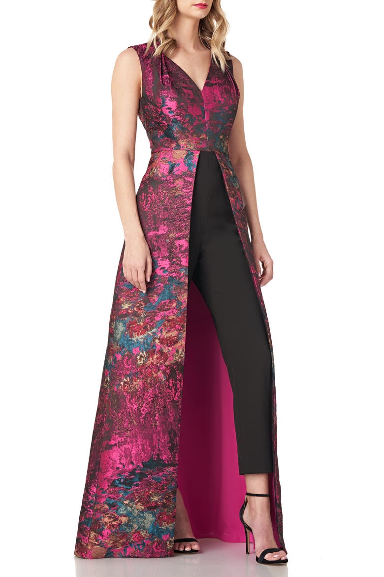 Kelsey Abstract Jaquard Maxi Romper, Alternate, color, MAGENTA MULTI