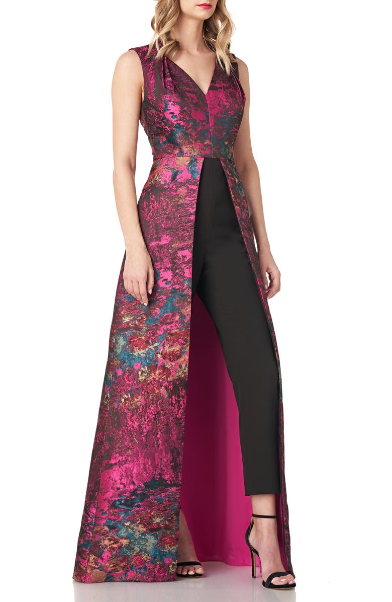 Kay Unger Kelsey Abstract Jaquard Maxi Romper, Alternate, color,