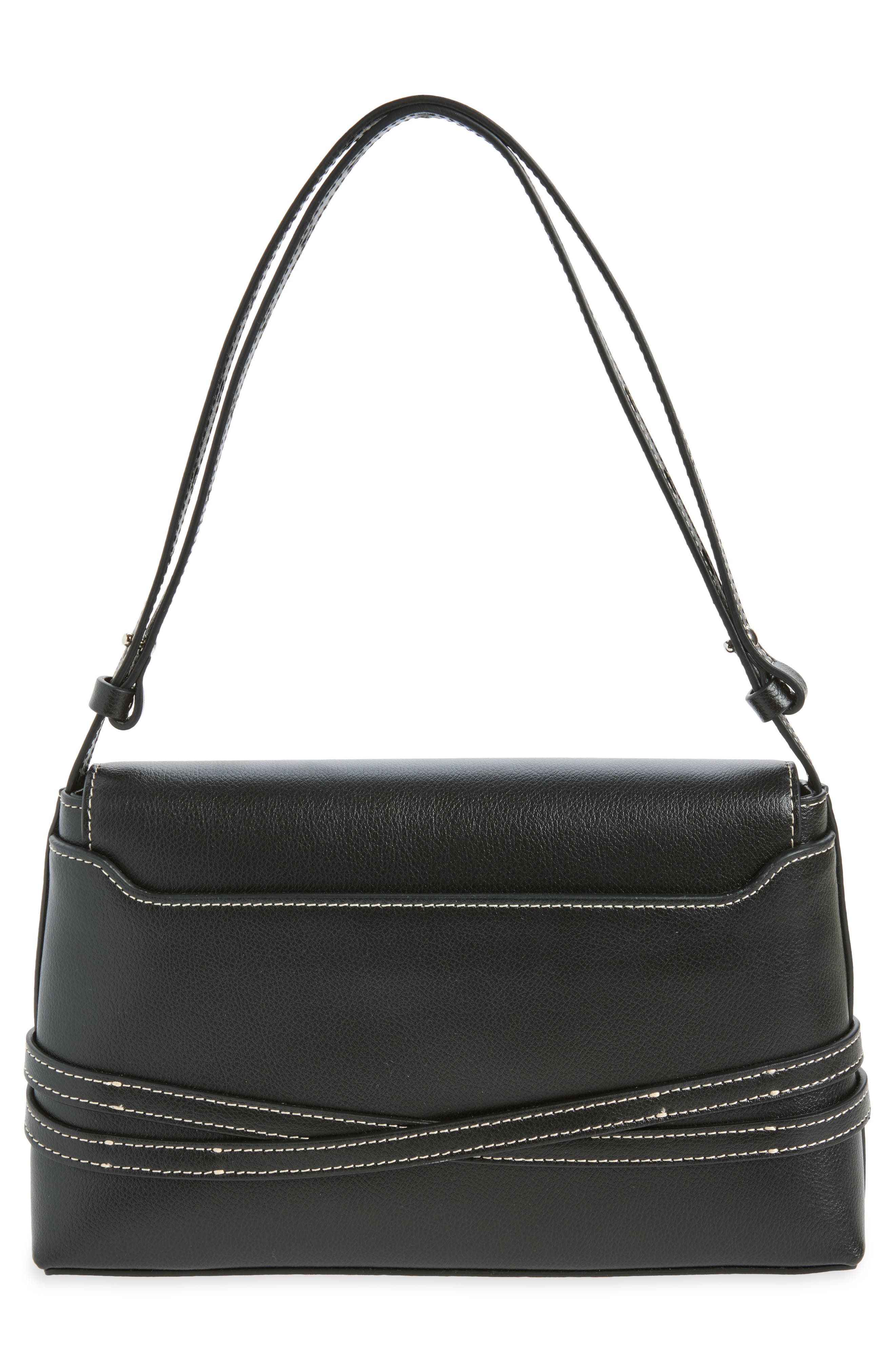 Belted Leather Shoulder Bag, Alternate, color, BLACK