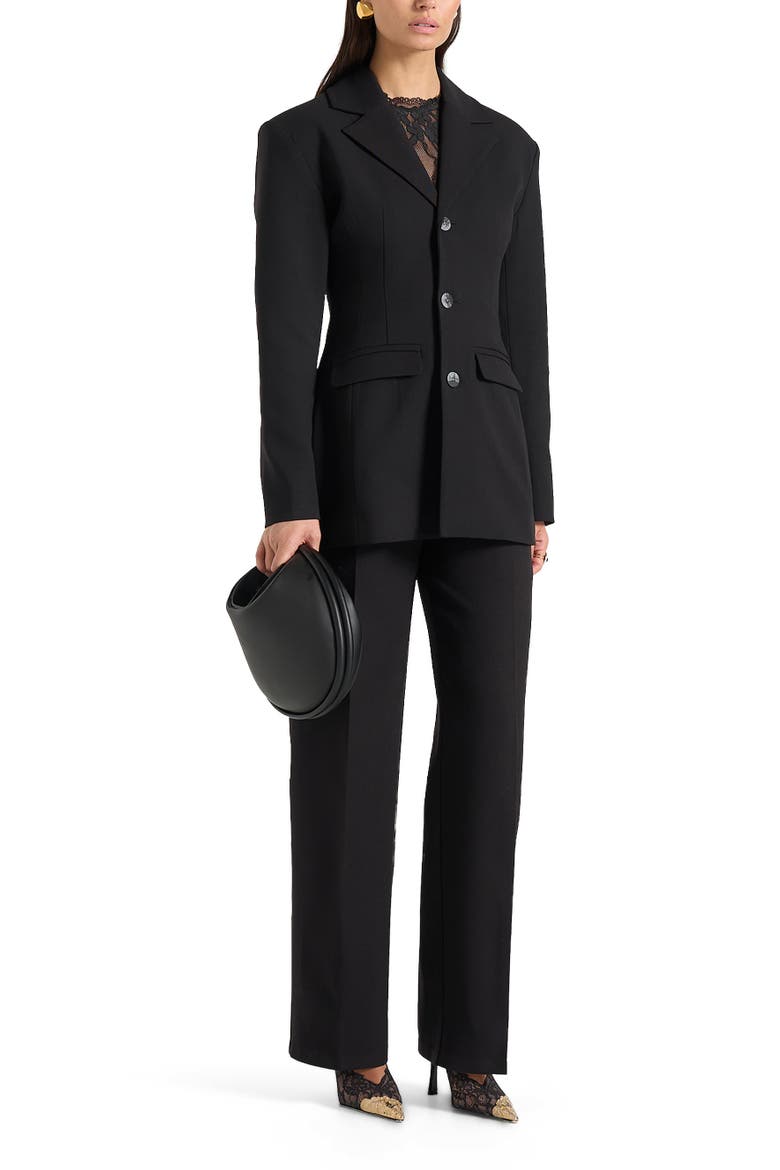Claire Wide Shoulder Cinch Waist Blazer, Alternate, color, Black
