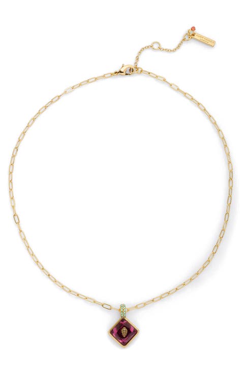 Square Stone Eagle Pendant Necklace