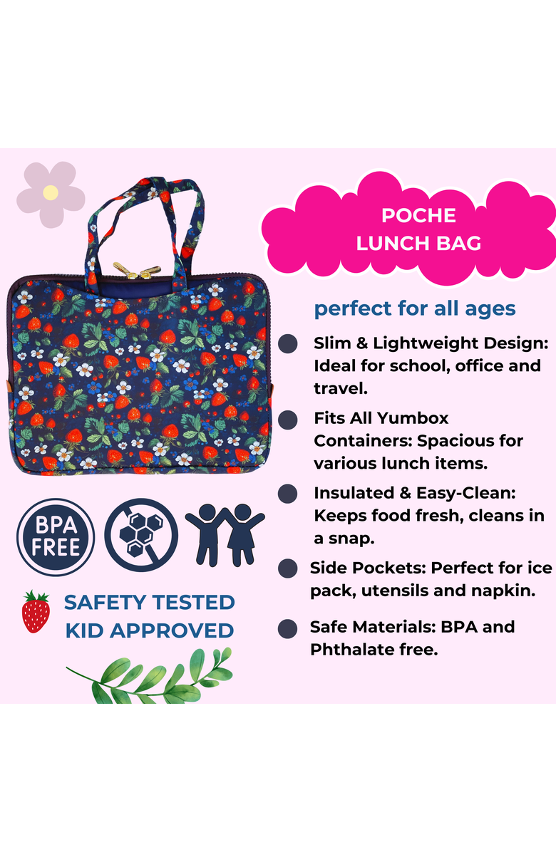 Yumbox Poche Insulated Lunch Bag Sleeve Slim, Lightweight, and Portable with Handles & Pockets for Bento Boxes and Snacks, Alternate, color, Strawberry Fields