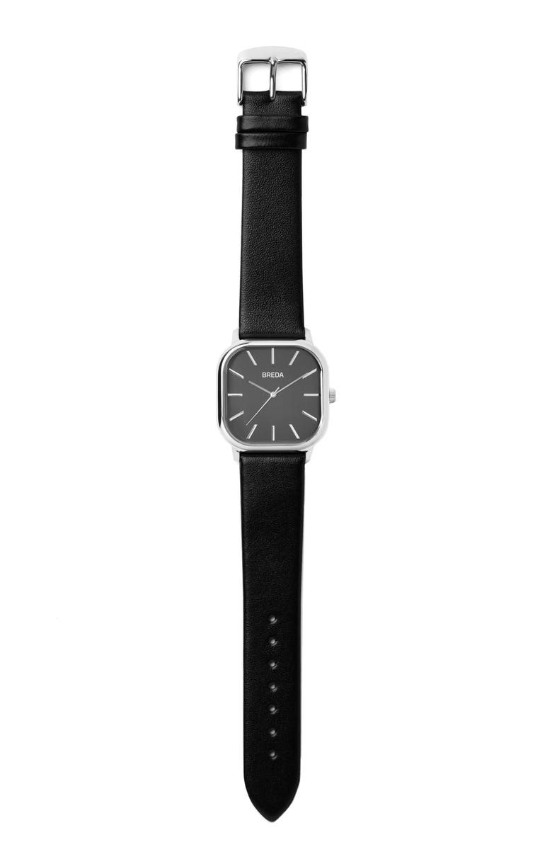 BREDA Visser Leather Strap Watch, 35mm, Alternate, color, Silver/ Black