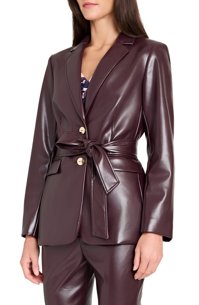 Tahari ASL Belted Faux Leather Blazer, Alternate, color, Plum