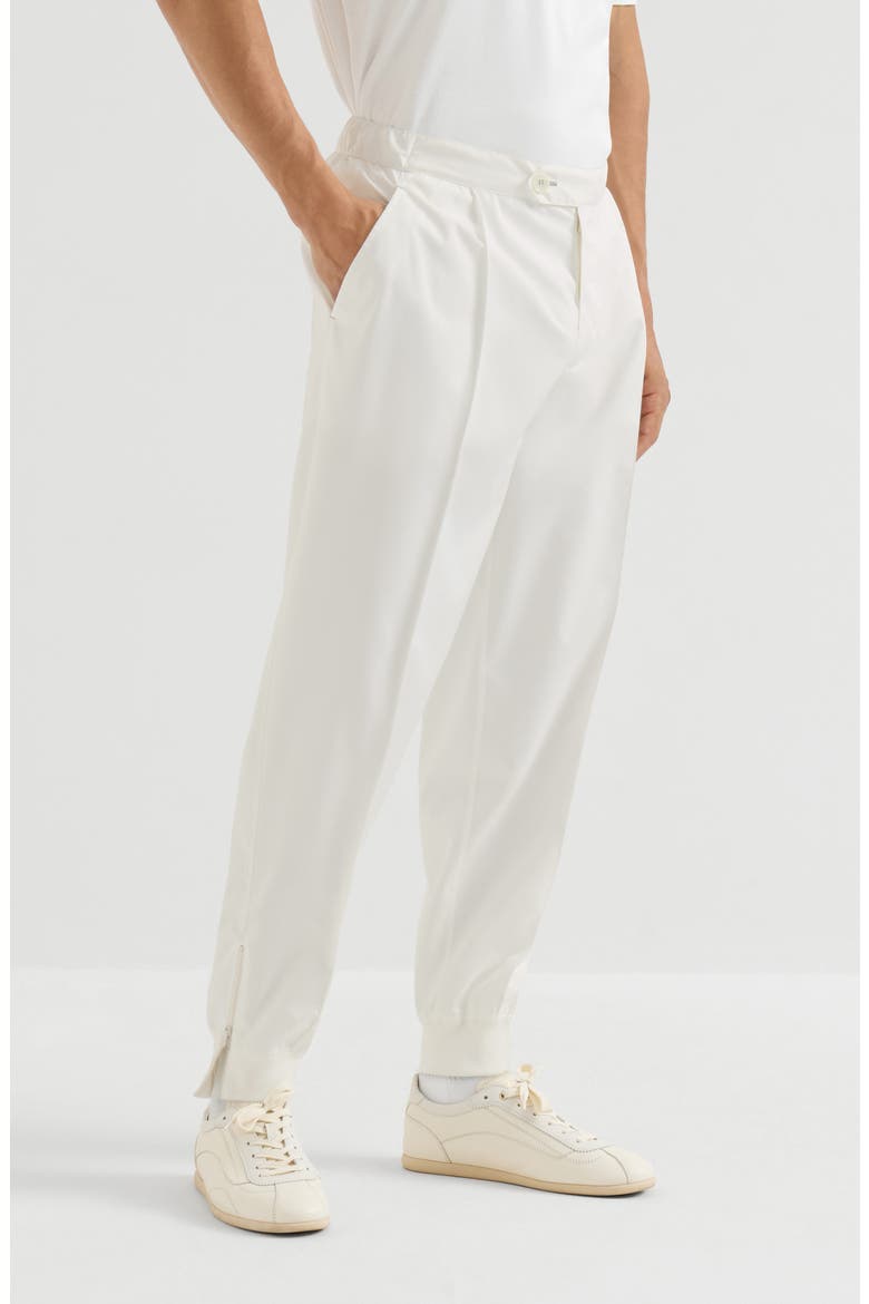 Nylon trousers with tabbed waistband, Crête detail and elasticated zipper cuffs, Main, color, White