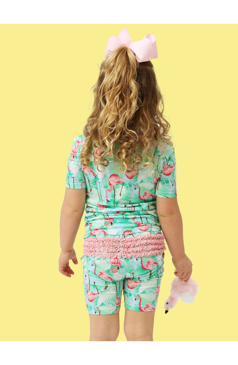 Softsnooze Ruffle Short Sleeve Pajama Set, Alternate, color, Green Vibrant Flamingo