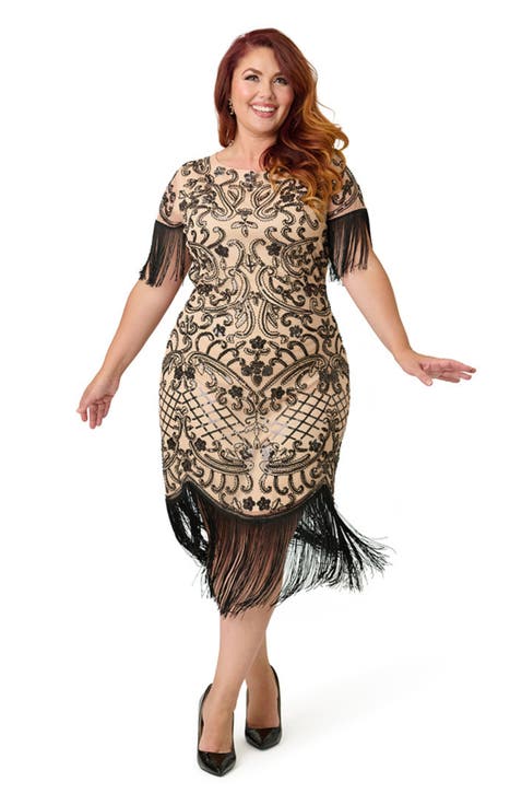 Plus Size Beaded Nadine Fringe Flapper Dress