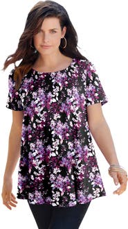 Roaman's Plus Size Ultimate Cotton Crewneck Short Sleeve Swing Tee