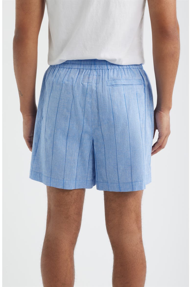 Pinstripe Cotton & Linen Pajama Shorts, Alternate, color, BLUE