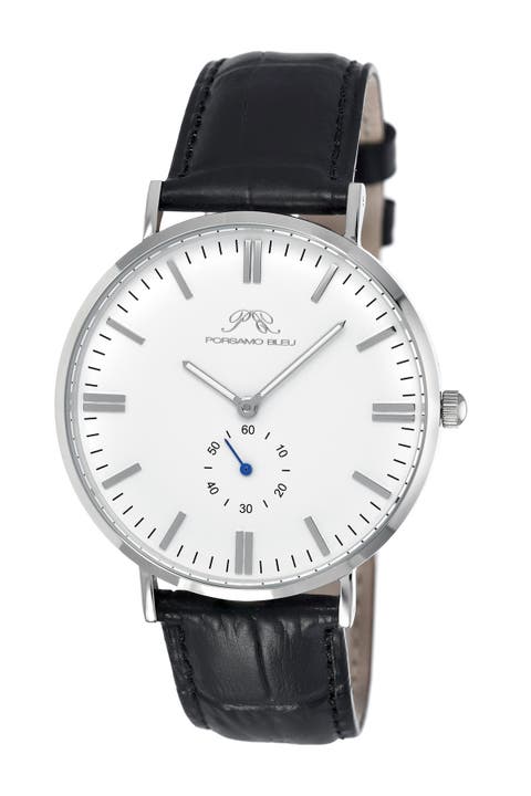 Men's Henry Leather Strap Dress Watch, 40.8mm