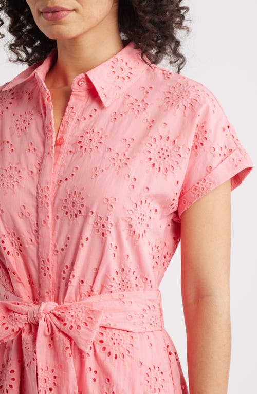 Caslonr Caslon(r) Eyelet Embroidery Cotton Shirtdress In Pink Geranium