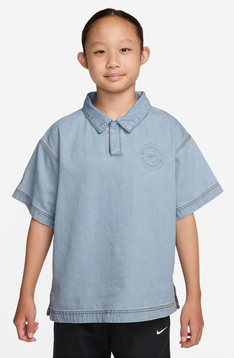 Nike Kids' Short Sleeve Denim Polo, Main, color, 440 Lt Armory Blue/Armory Blu