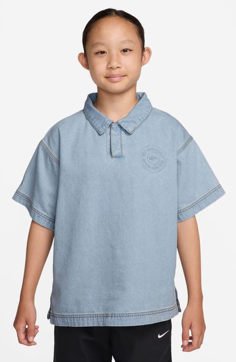 Kids' Short Sleeve Denim Polo (Little Kid & Big Kid)