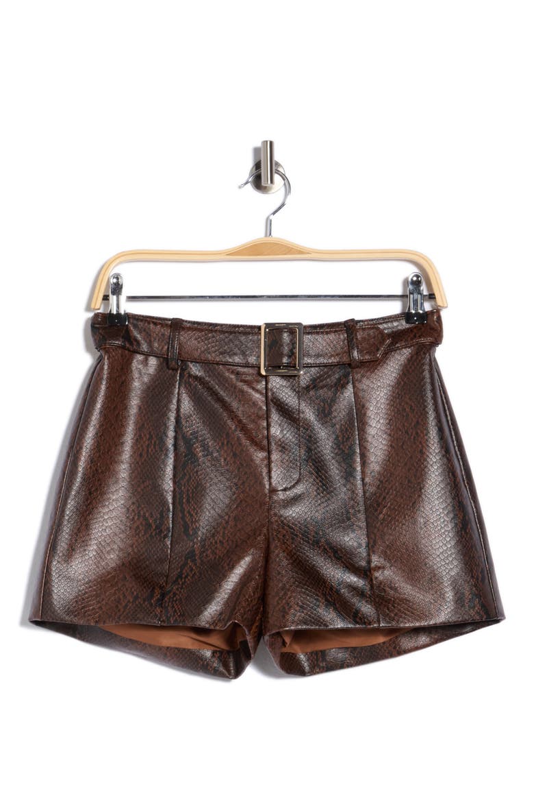 Belted Faux Snakeskin Shorts, Alternate, color, COCOA SNAKE