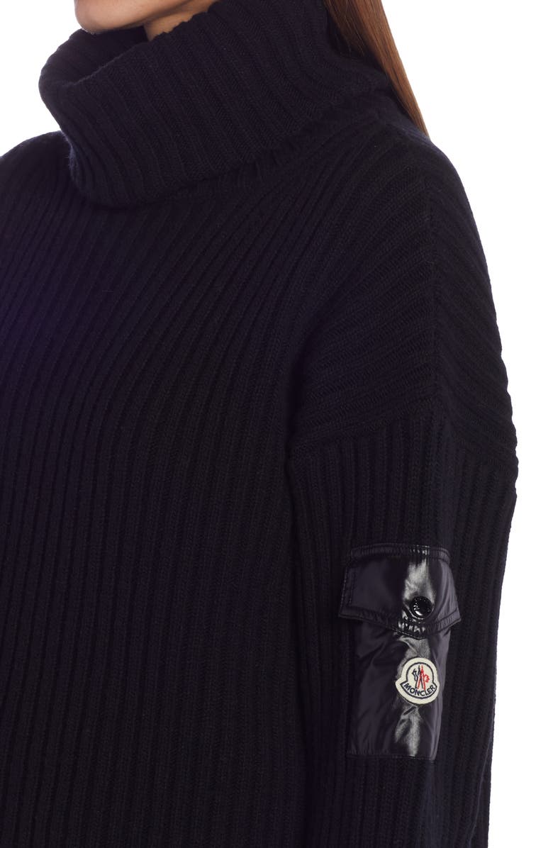 Moncler Patch Pocket Wool Rib Turtleneck Sweater, Alternate, color, 