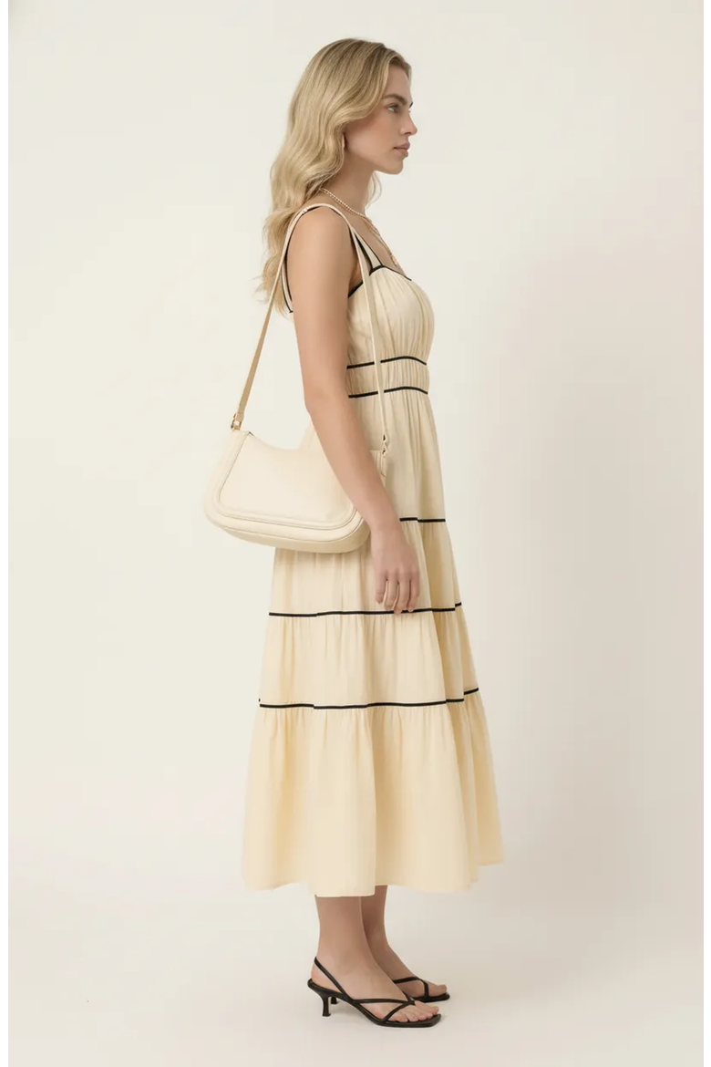 Strappy Tiered Contrast Trim Maxi Dress, Alternate, color, Pale Yellow