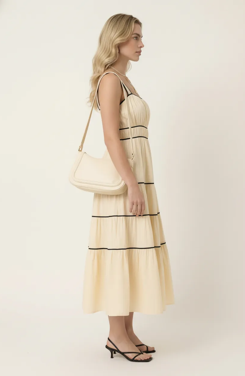Modenaire Strappy Tiered Contrast Trim Maxi Dress, Alternate, color, Pale Yellow