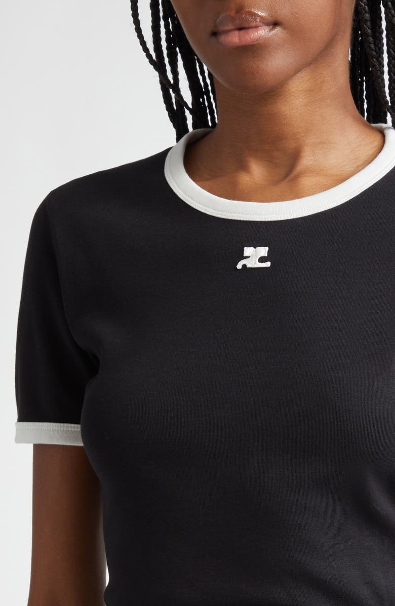 Courrèges Contrast Trim Logo T-Shirt, Alternate, color, Black/Heritage White