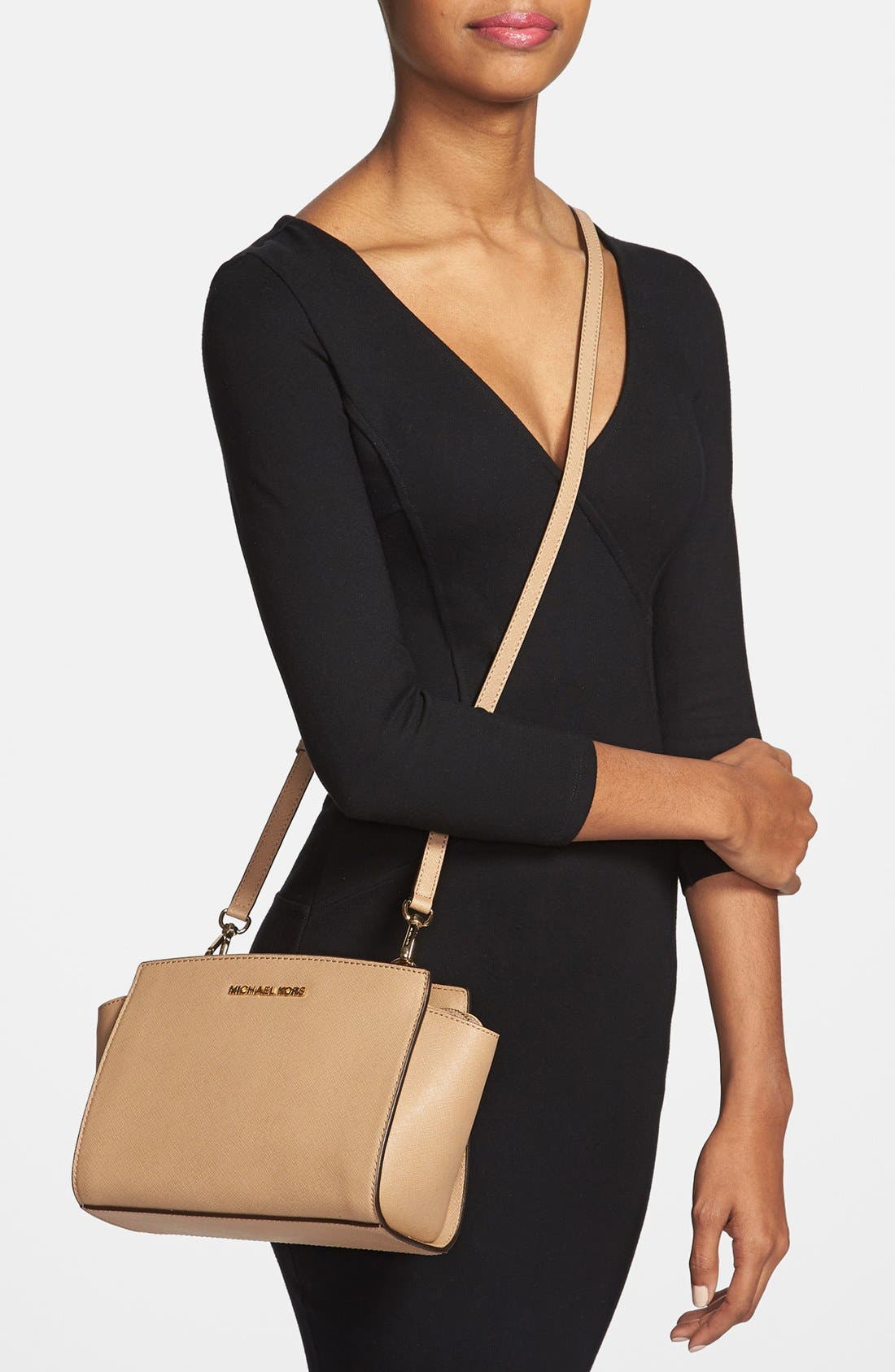 'Medium Selma' Saffiano Leather Crossbody Bag, Alternate, color, DK KHAKI